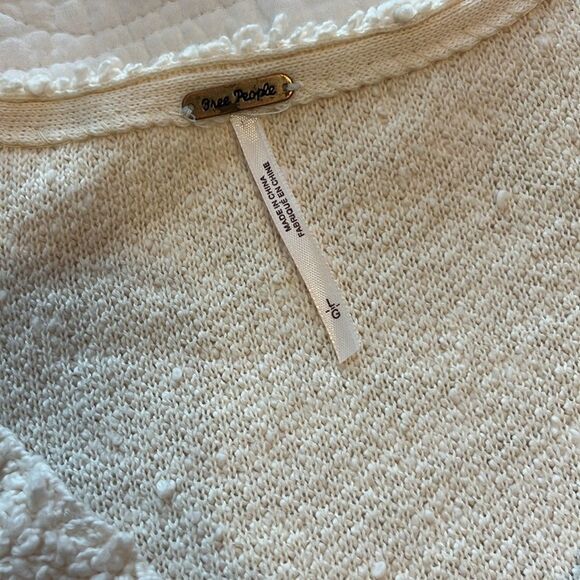 Free People Popcorn V Neck Pullover Sweater Ivory Women's Large Boho Fall Teddy - Picture 6 of 12